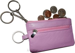 Leather change purse, Coin purse. Zip coin wallet, 2 pocket coin case w/key ring - Image 8