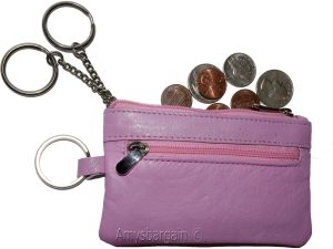 Leather change purse, Coin purse. Zip coin wallet, 2 pocket coin case w/key ring - Image 9