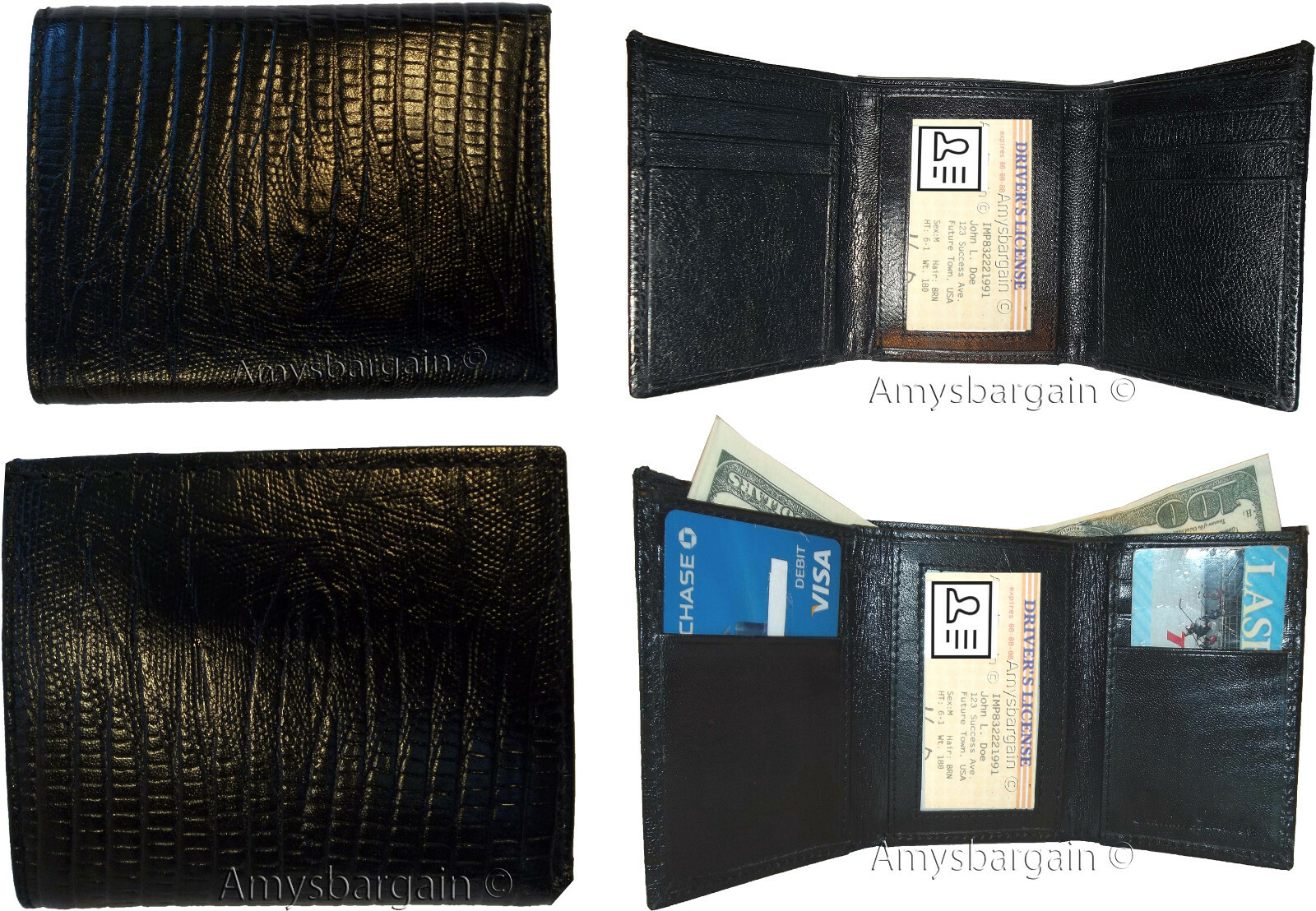 Lot of 12 Man's Black Trifold wallet new style lizard Printed Leather wallet - Image 6
