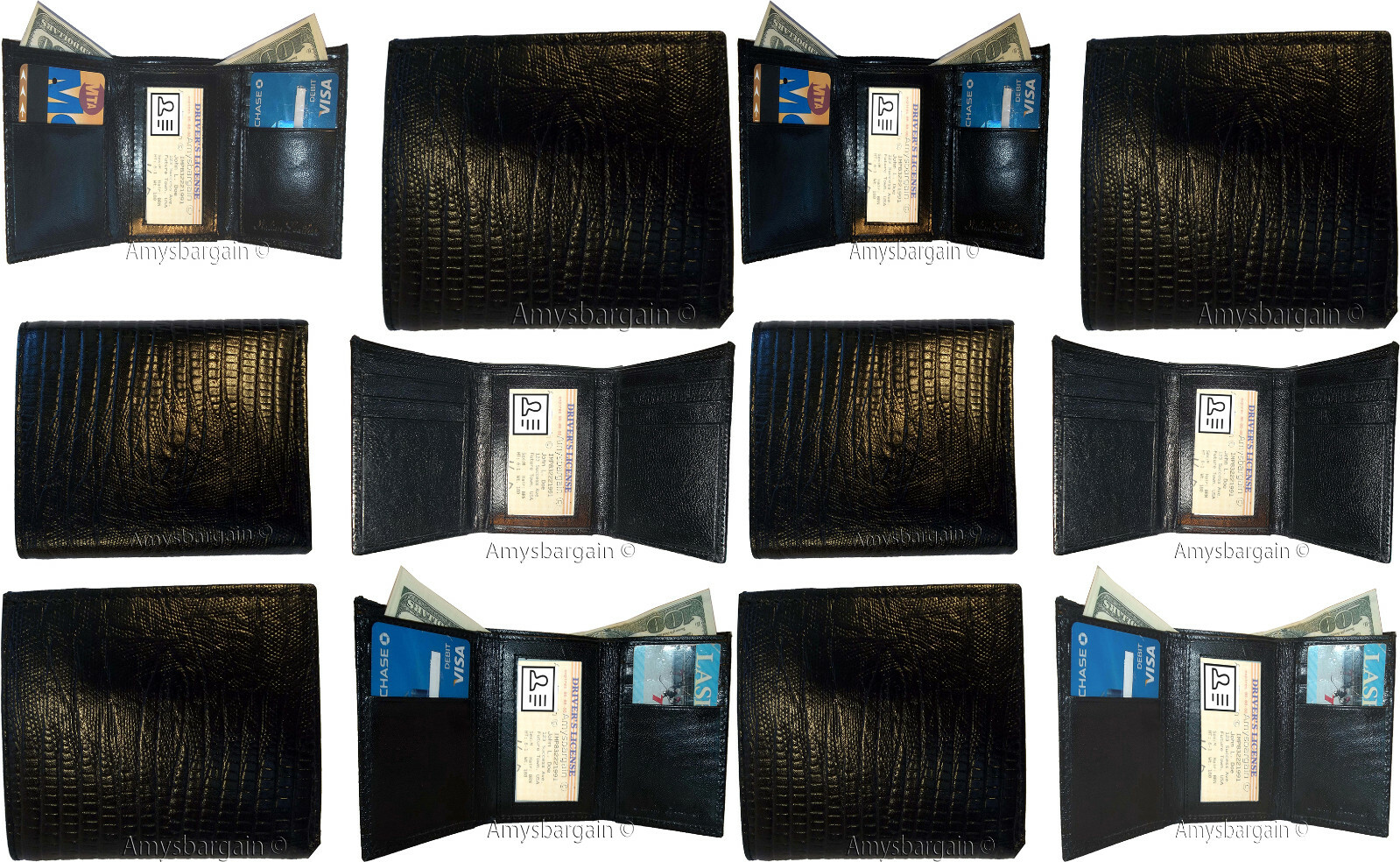 Lot of 12 Man's Black Trifold wallet new style lizard Printed Leather wallet
