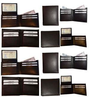 Lot of 12 Men's Brown Bifold Calfskin leather 2 Billfold pockets ID Window B New - Image 13