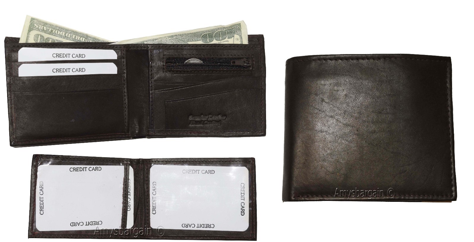 Lot of 2 Man's Bifold 2-in-1 Leather Wallet 9 Card Slot 3 ID 3 Bil slots wallet
