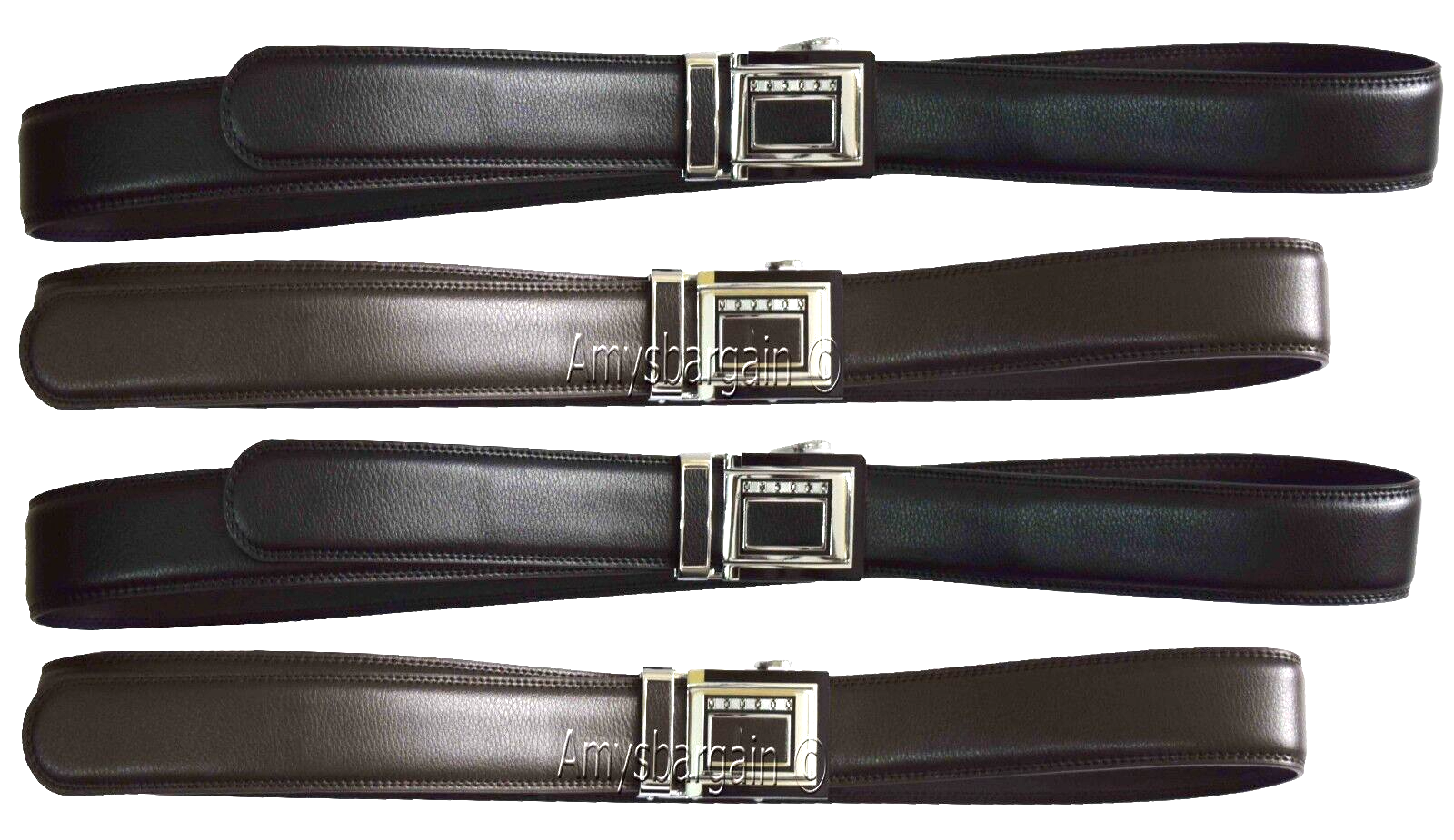 Lot of 2 Men's Belt Black & Brown Leather Automatic lock Up to 43" Dress belt BN - Image 3
