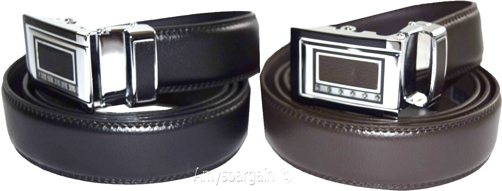 Lot of 2 Men's Belt Black & Brown Leather Automatic lock Up to 43" Dress belt BN - Image 4