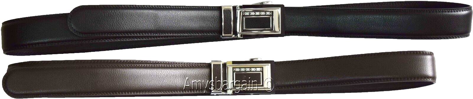 Lot of 2 Men's Belt Black & Brown Leather Automatic lock Up to 43" Dress belt BN - Image 5