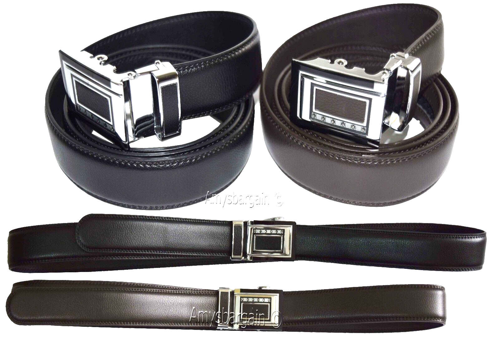 Lot of 2 Men's Belt Black & Brown Leather Automatic lock Up to 43" Dress belt BN - Image 6