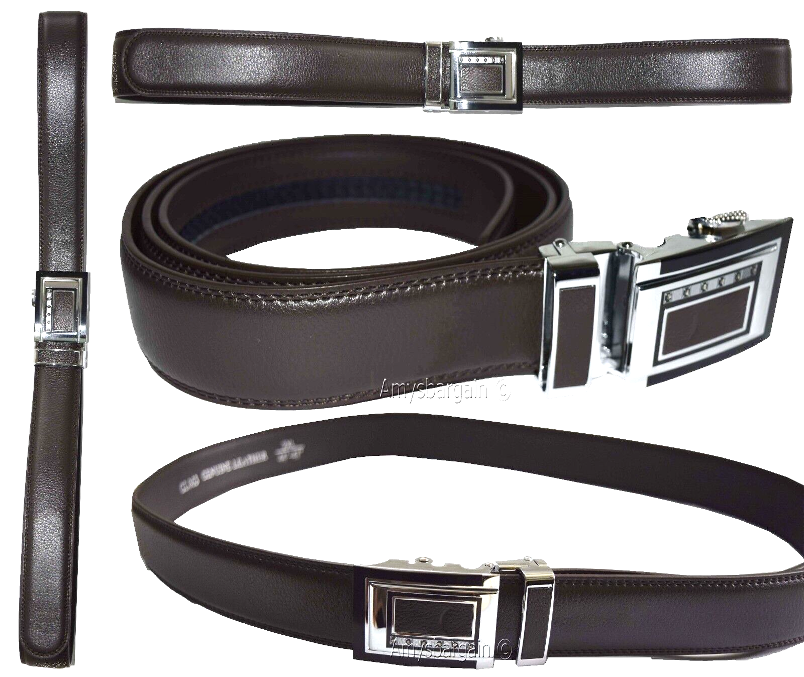 Lot of 2 Men's Belt Black & Brown Leather Automatic lock Up to 43" Dress belt BN - Image 8