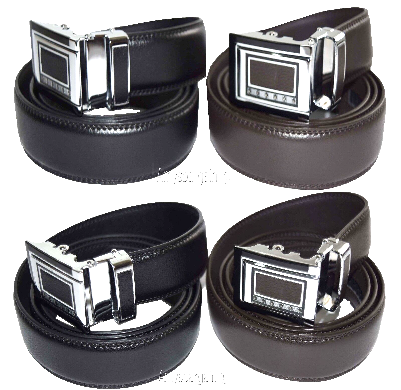 Lot of 2 Men's Belt Black & Brown Leather Automatic lock Up to 43" Dress belt BN