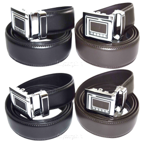 Lot of 2 Men's Belt Black & Brown Leather Automatic lock Up to 43" Dress belt BN - Image 7