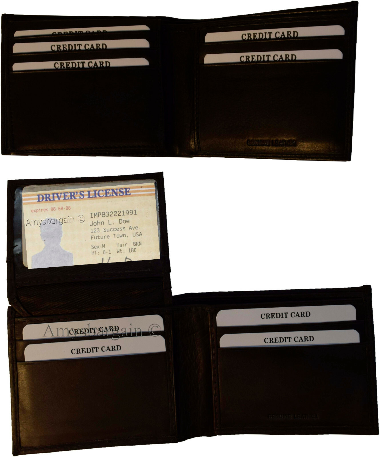 Lot of 2 Men's Bifold Calfskin leather wallet 2 Bill slots 7 card 1 ID Window BN - Image 11