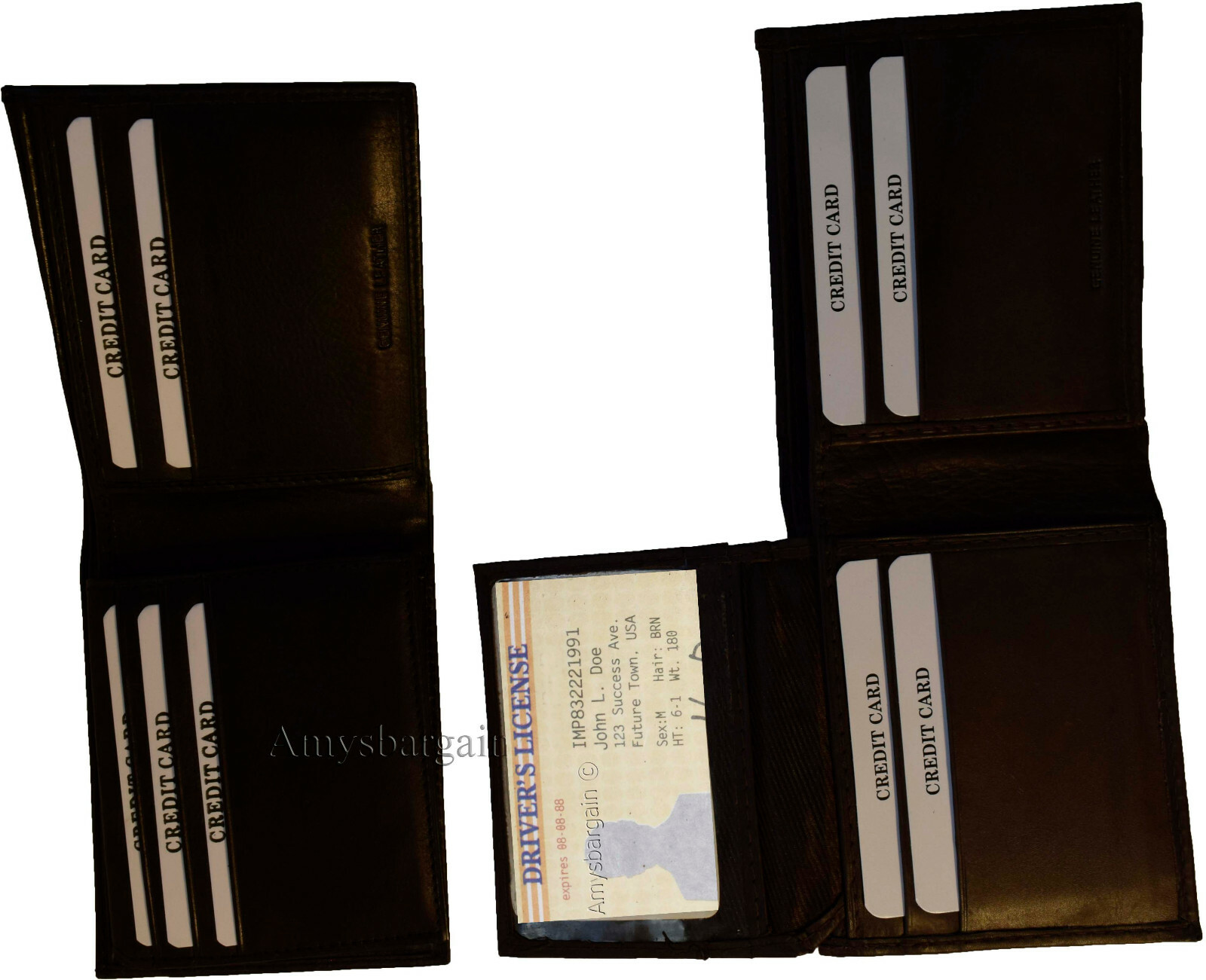Lot of 2 Men's Bifold Calfskin leather wallet 2 Bill slots 7 card 1 ID Window BN - Image 12