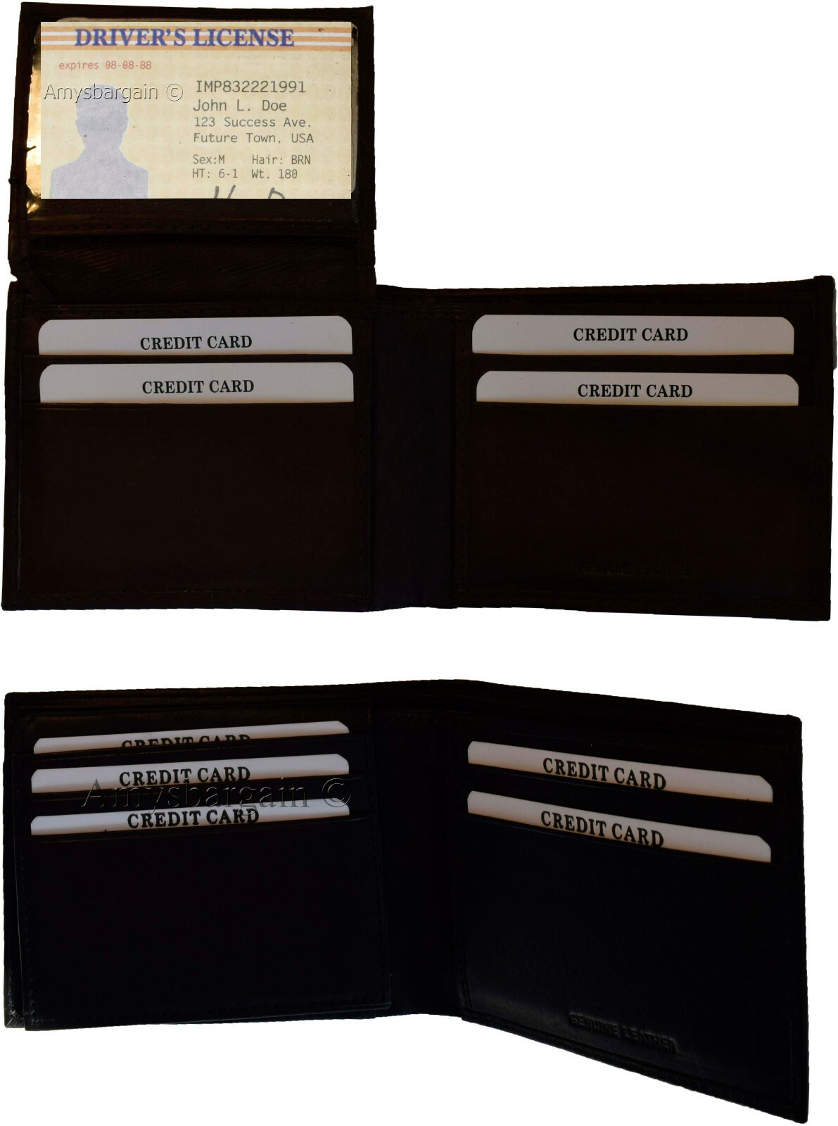 Lot of 2 Men's Bifold Calfskin leather wallet 2 Bill slots 7 card 1 ID Window BN - Image 4