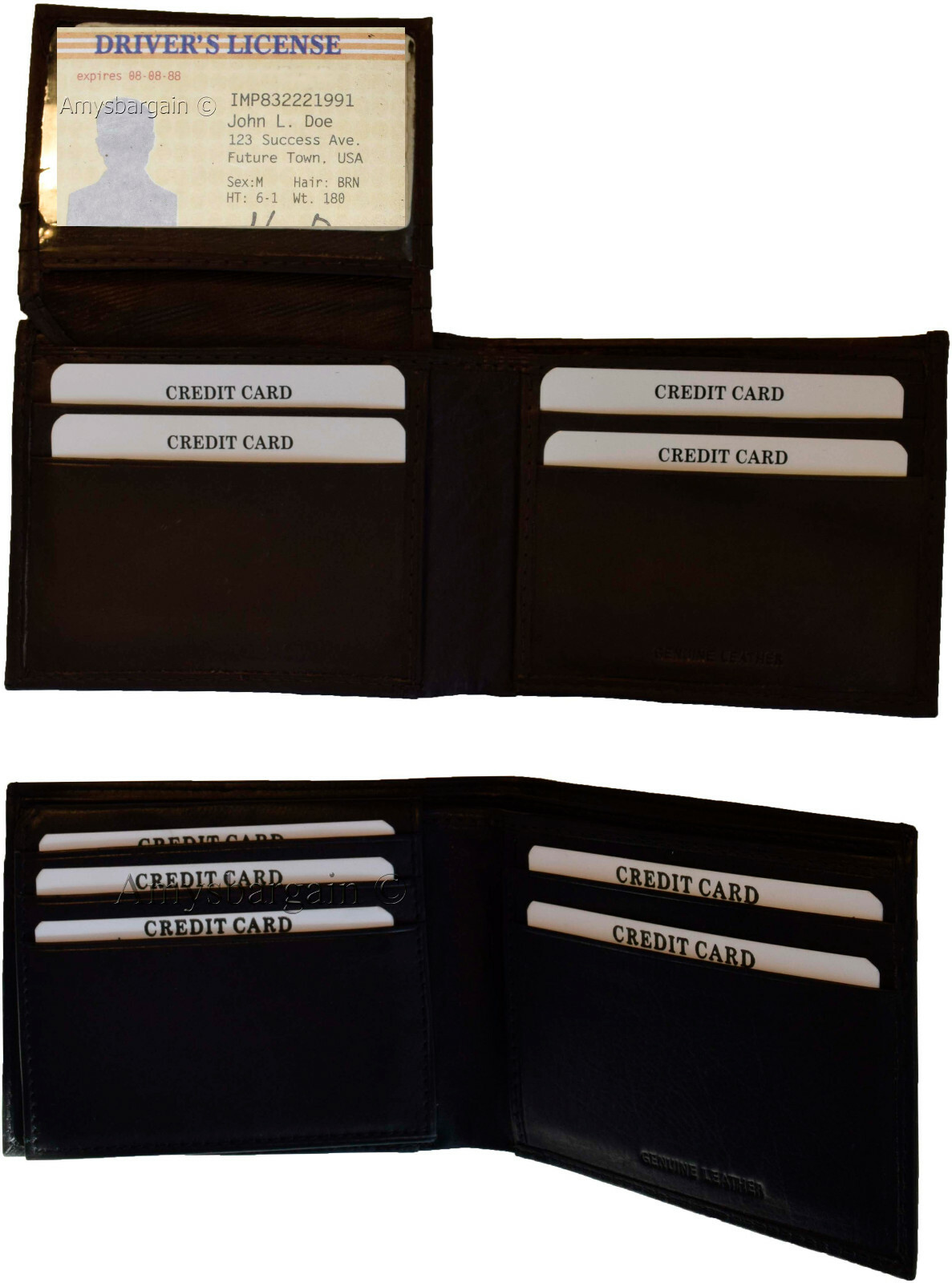 Lot of 2 Men's Bifold Calfskin leather wallet 2 Bill slots 7 card 1 ID Window BN - Image 9