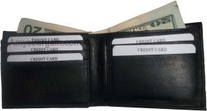 Lot of 2 Men's Black Bifold Calfskin leather 2 Bill slots 7 card 1 ID Window new - Image 11
