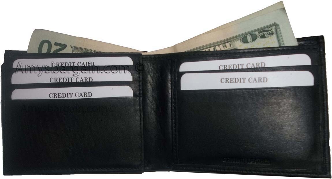 Lot of 2 Men's Black Bifold Calfskin leather 2 Bill slots 7 card 1 ID Window new - Image 12