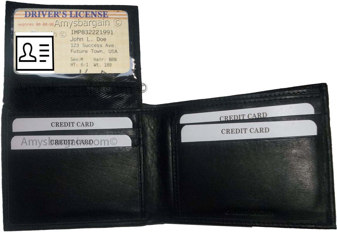 Lot of 2 Men's Black Bifold Calfskin leather 2 Bill slots 7 card 1 ID Window new - Image 13