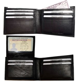 Lot of 2 Men's Black Bifold Calfskin leather 2 Bill slots 7 card 1 ID Window new
