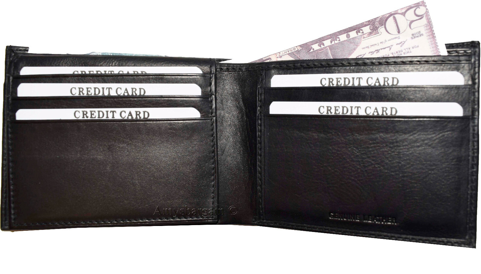 Lot of 2 Men's Black Bifold Calfskin leather 2 Bill slots 7 card 1 ID Window new - Image 6