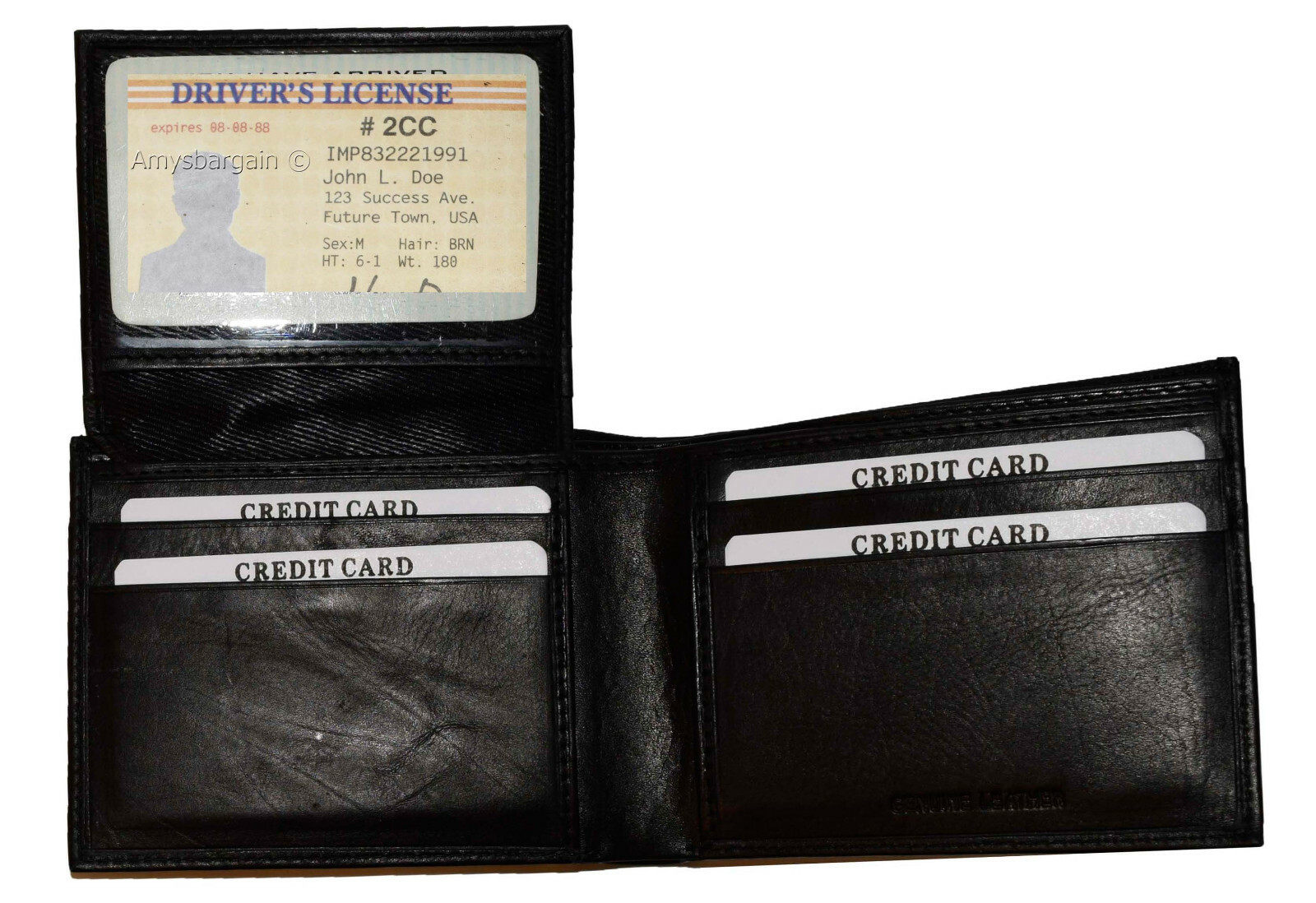 Lot of 2 Men's Black Bifold Calfskin leather 2 Bill slots 7 card 1 ID Window new - Image 8