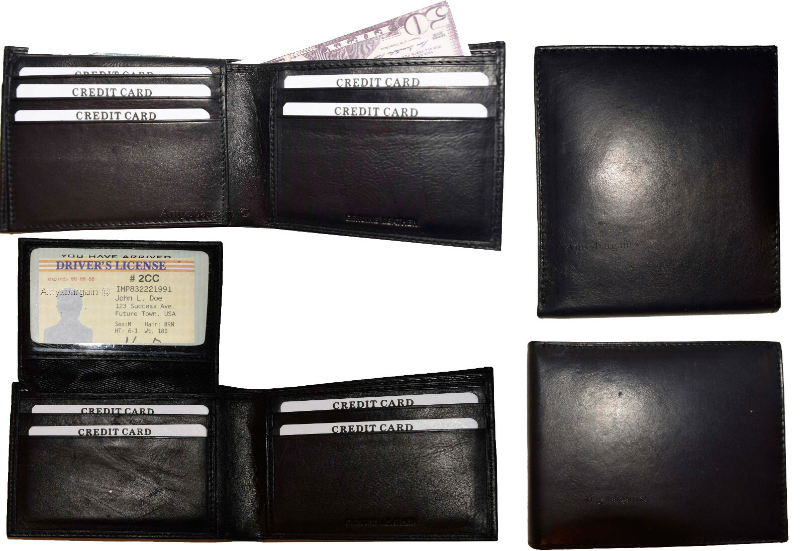 Lot of 2 Men's Black Bifold Calfskin leather 2 Bill slots 7 card 1 ID Window new - Image 10