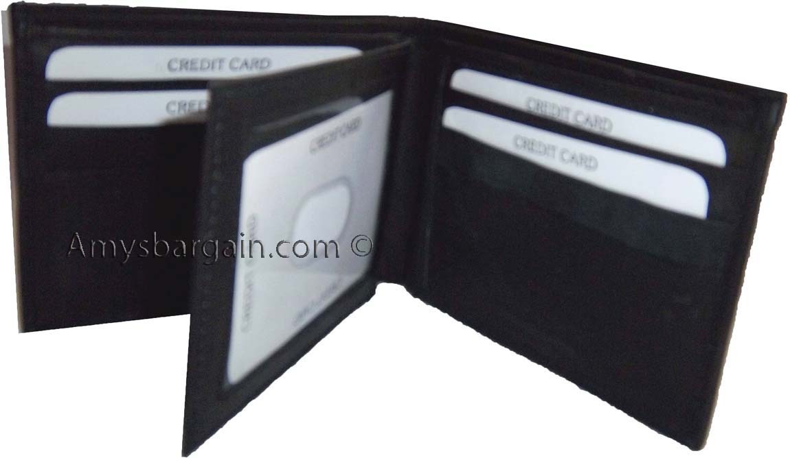 Lot of 2 New men's Black leather billfold wallet 9 credit card space ID bifold - Image 13