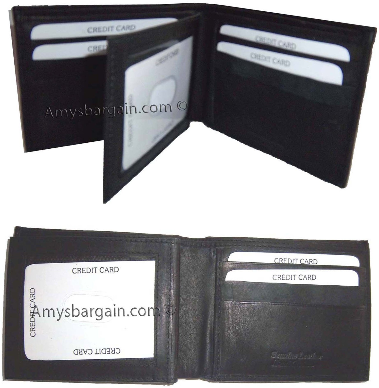 Lot of 2 New men's Black leather billfold wallet 9 credit card space ID bifold
