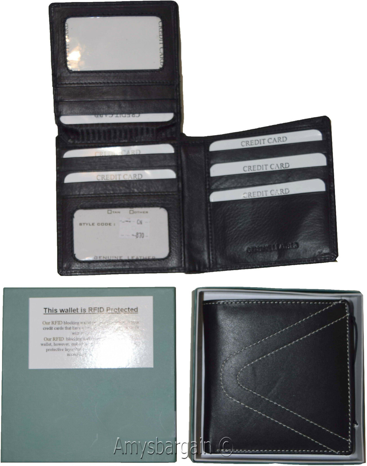 Lot of 2 RFID Men's Hipster wallet Genuine Leather Bifold 15 Card 2ID New in Box - Image 5