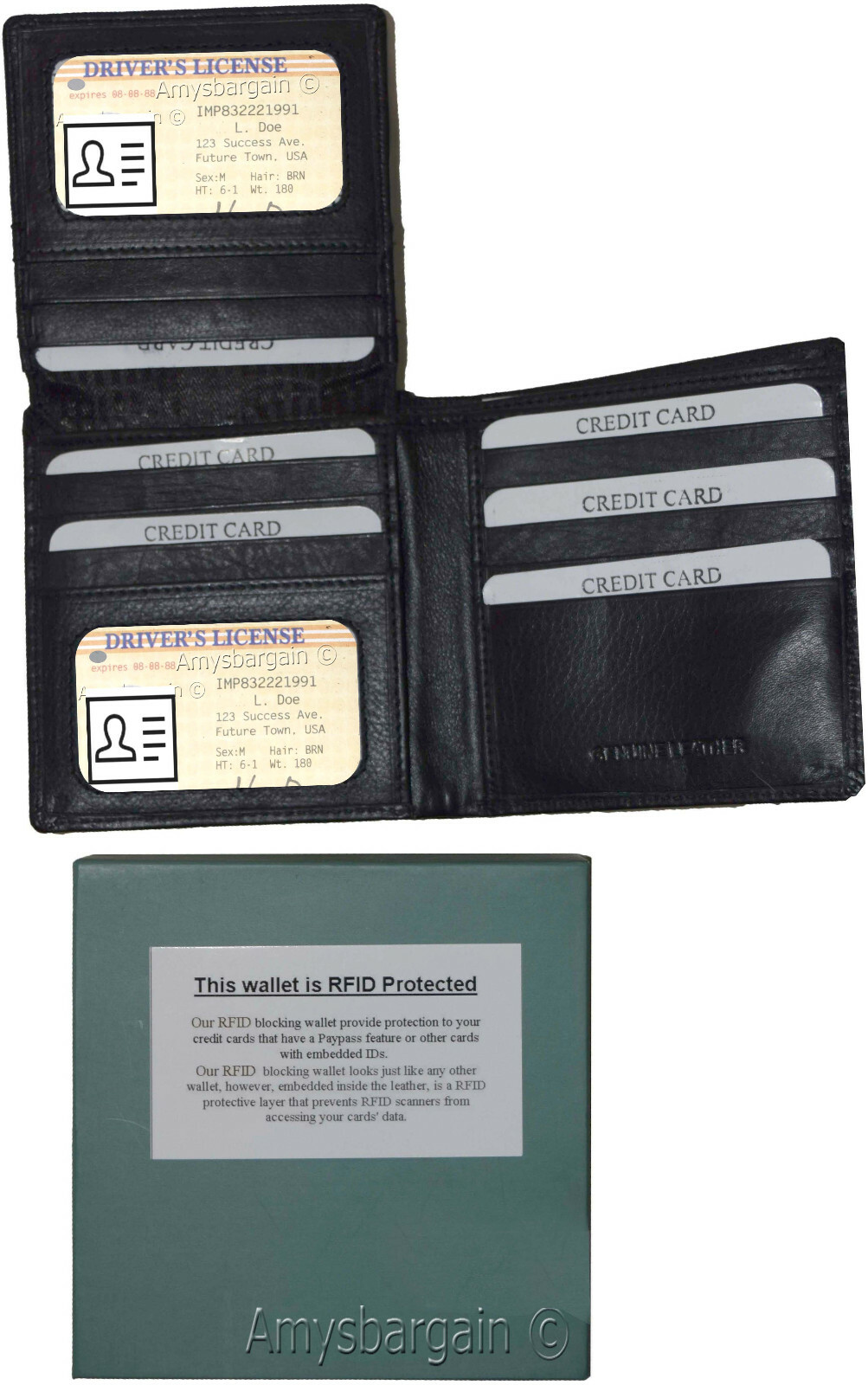 Lot of 2 RFID Men's Hipster wallet Genuine Leather Bifold 15 Card 2ID New in Box - Image 7
