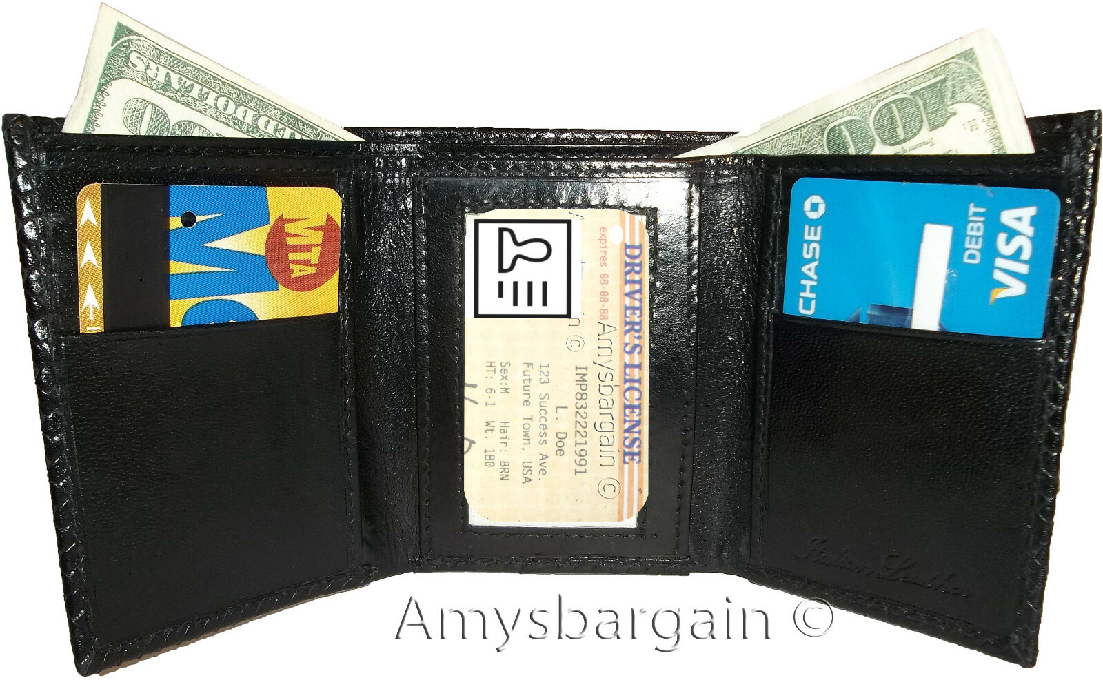 Lot of 3 Italian Style Crocodile Printed Leather Man's Black Trifold wallet BNWT - Image 4