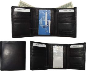 Lot of 3 Men's Trifold Leather Wallet 8 credit card ID Black billfold wallet NWT