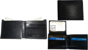 Lot of 3 New Lizard Skin Printed Leather Man's Black billfold wallet 6 cards ID