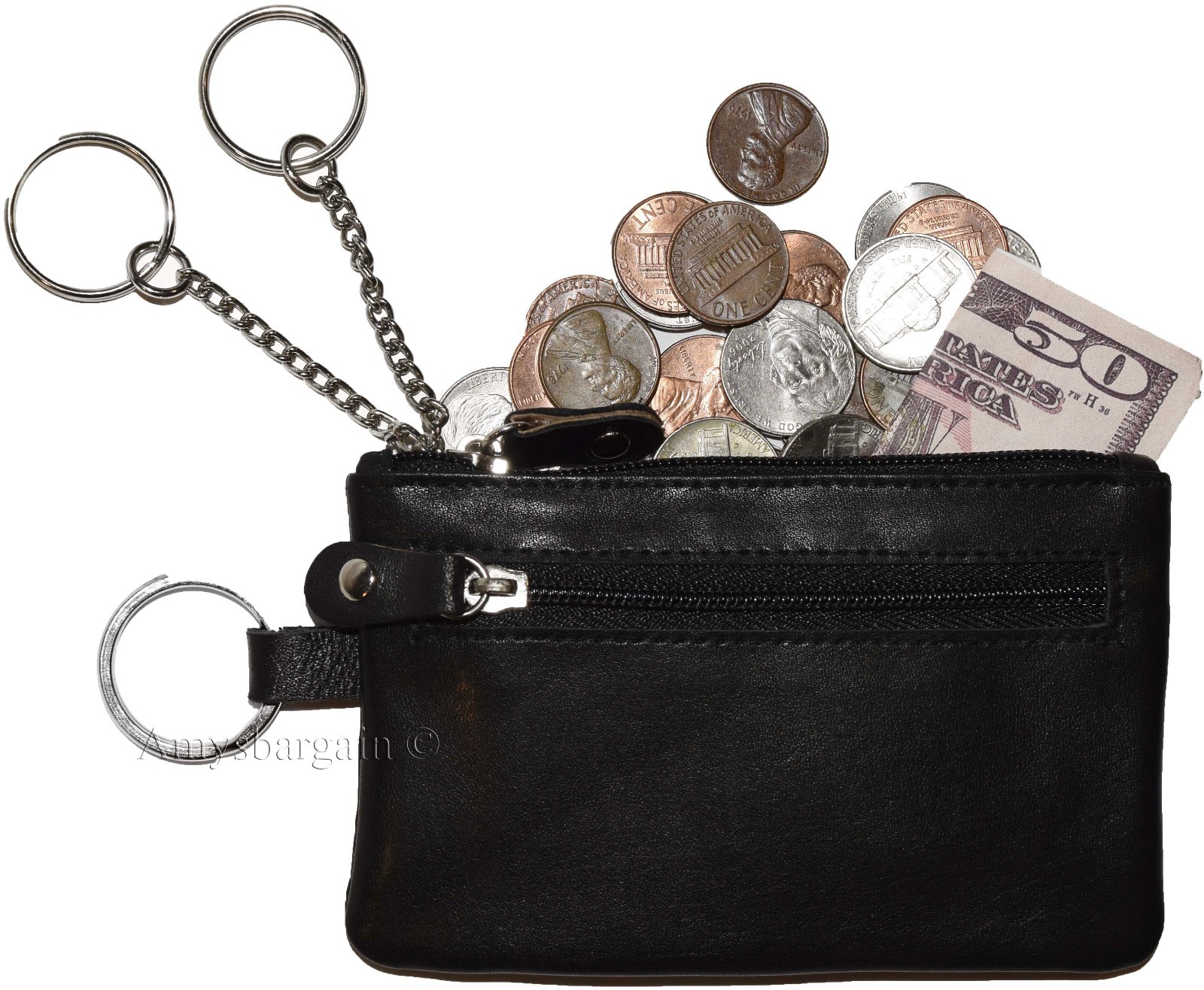 Lot of 4. Change purse, Leather Zip coin wallet 2 pocket coin case W/ key ring. - Image 13