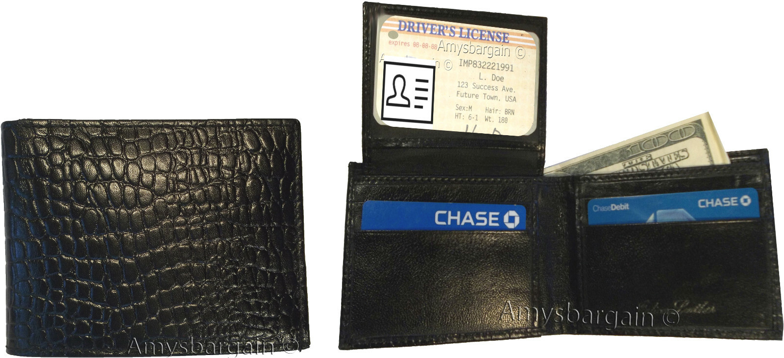 Lot of 4 New Crocodile Skin Printed Leather man's bi fold wallet 6 cards ID BNWT - Image 9