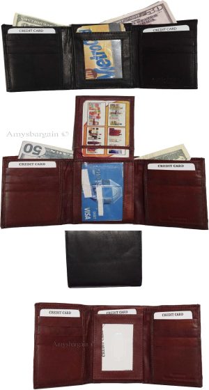 Lot of 4 New Men's Trifold Leather Wallet, 3 ID center piece men's billfold BNWT