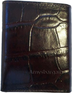 Lot of 6 Crocodile skin Printed Leather Man's Brown Trifold wallet ID window - Image 11