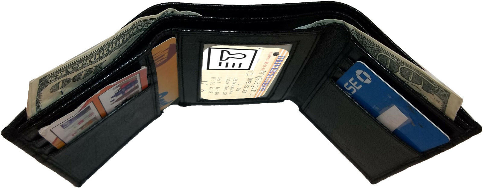 Lot of 6 Crocodile skin Printed Leather Man's Brown Trifold wallet ID window - Image 5