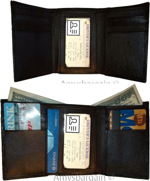 Lot of 6 Crocodile skin Printed Leather Man's Brown Trifold wallet ID window - Image 6