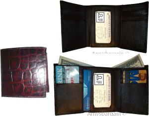 Lot of 6 Crocodile skin Printed Leather Man's Brown Trifold wallet ID window - Image 7