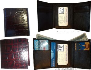 Lot of 6 Crocodile skin Printed Leather Man's Brown Trifold wallet ID window - Image 8