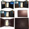 Lot of 6 Italian Style Woven Printed Leather Man's Brown Trifold walletI ID BNWT