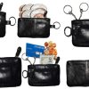 Lot of 6 Leather change purse,Black Zip coin wallet 2 pocket coin case key ring