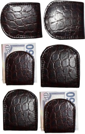 Lot of 6 New Brown Crocodile printed leather Unbranded money clip Clip  Money BN