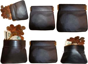 Lot of 6 New Leather Squeeze change purse metal framed squeeze Coin Change Case