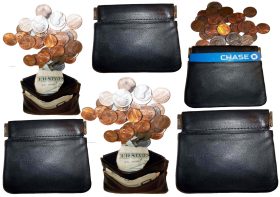 Lot of 6 new leather squeeze change purse metal framed squeeze coin change case