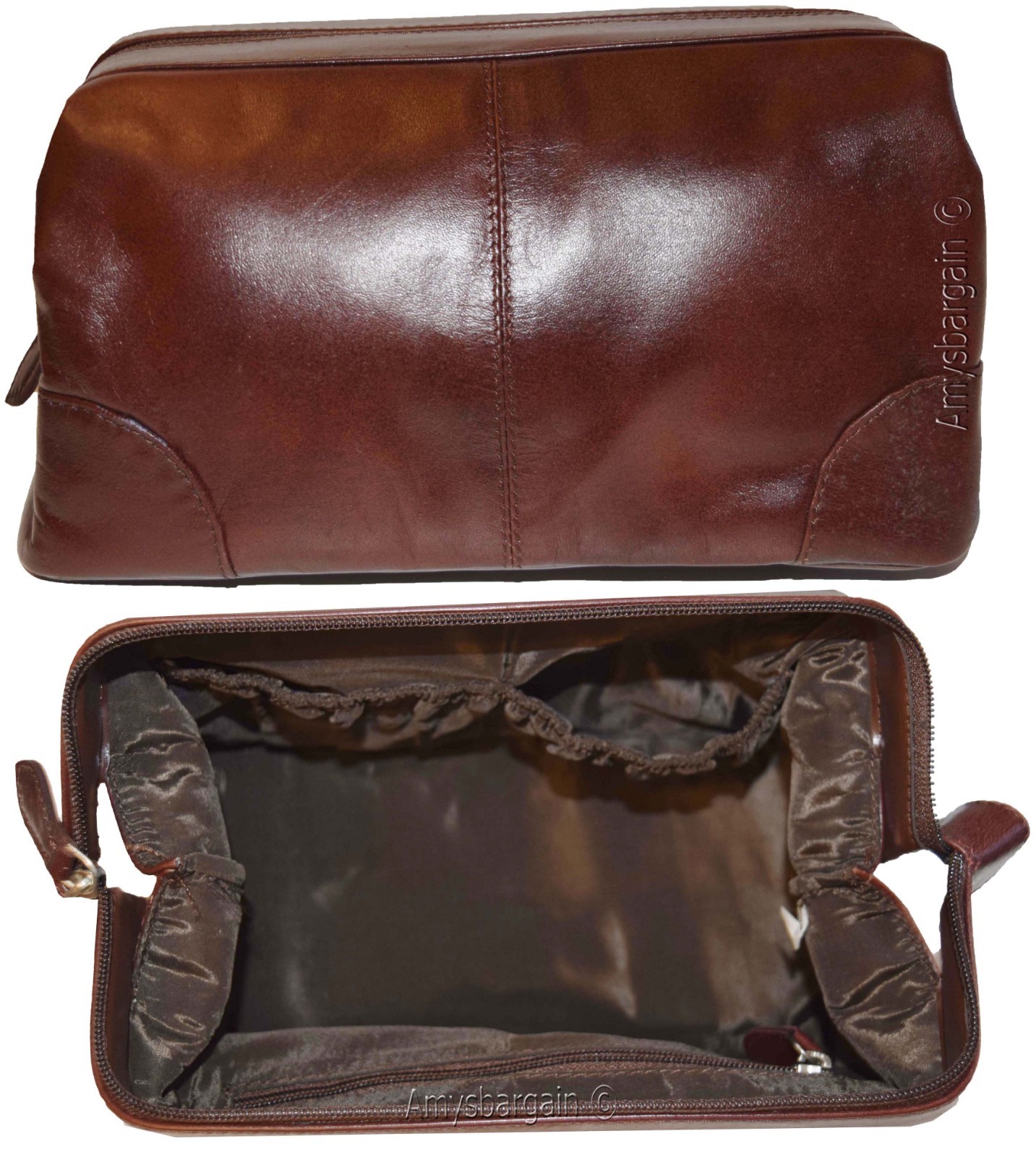Man's grooming bag leather cosmetic make up case new leather toiletry case - Image 11