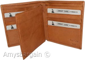 Men's Genuine Leather Bifold Wallet, Tan Center-piece Hipster Credit Card case - Image 12