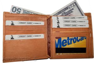 Men's Genuine Leather Bifold Wallet, Tan Center-piece Hipster Credit Card case - Image 3