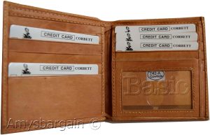 Men's Genuine Leather Bifold Wallet, Tan Center-piece Hipster Credit Card case - Image 4
