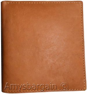 Men's Genuine Leather Bifold Wallet, Tan Center-piece Hipster Credit Card case - Image 7
