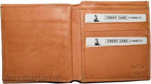 Men's Genuine Leather Bifold Wallet, Tan Center-piece Hipster Credit Card case - Image 8